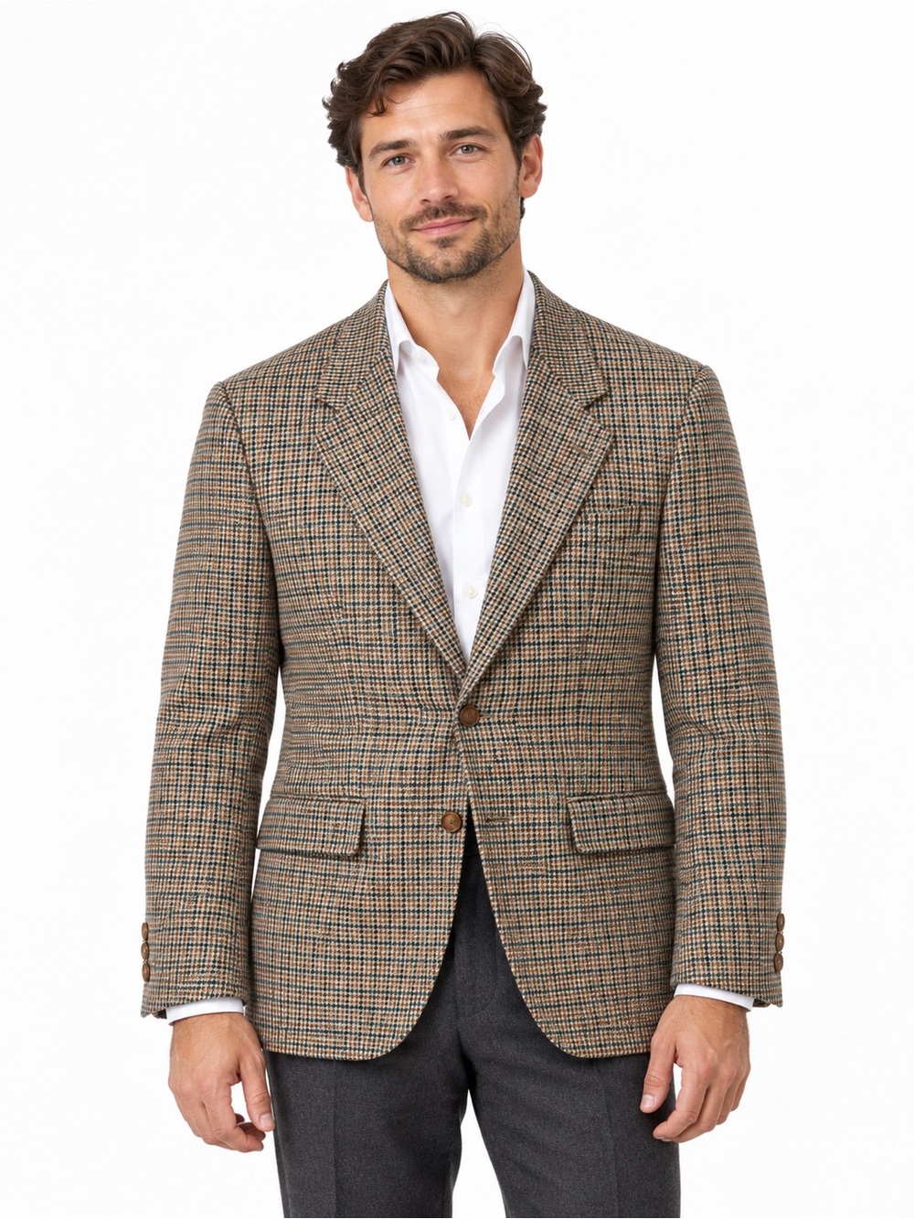 Oscar de la Renta Houndstooth Blazer Men’s 44S Brown Tan Two Button Sport Coat